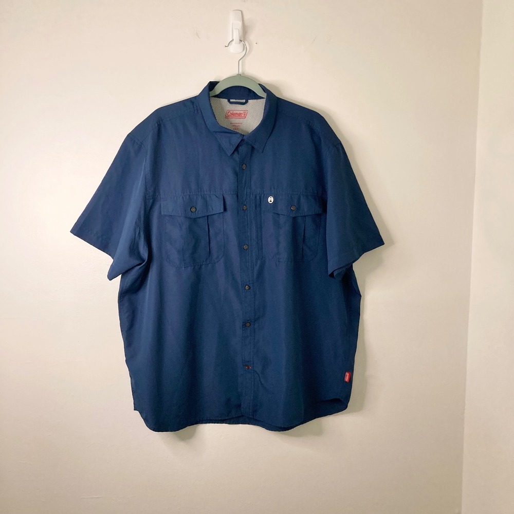 Coleman XXXL Blue Ripstop Short Sleeve Fishing Hiking Shirt Ventilated Utility